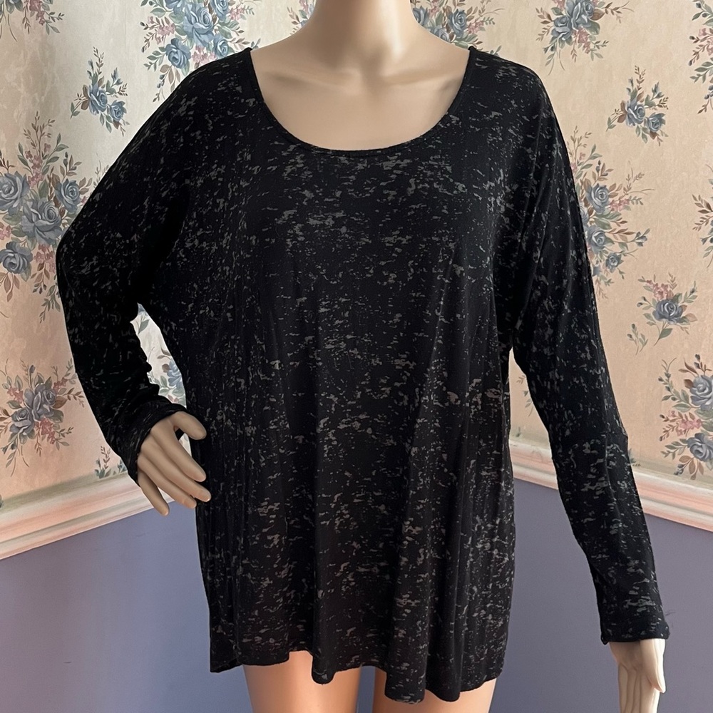 Bobeau black and grey speckled oversized long sleeve shirt, size s